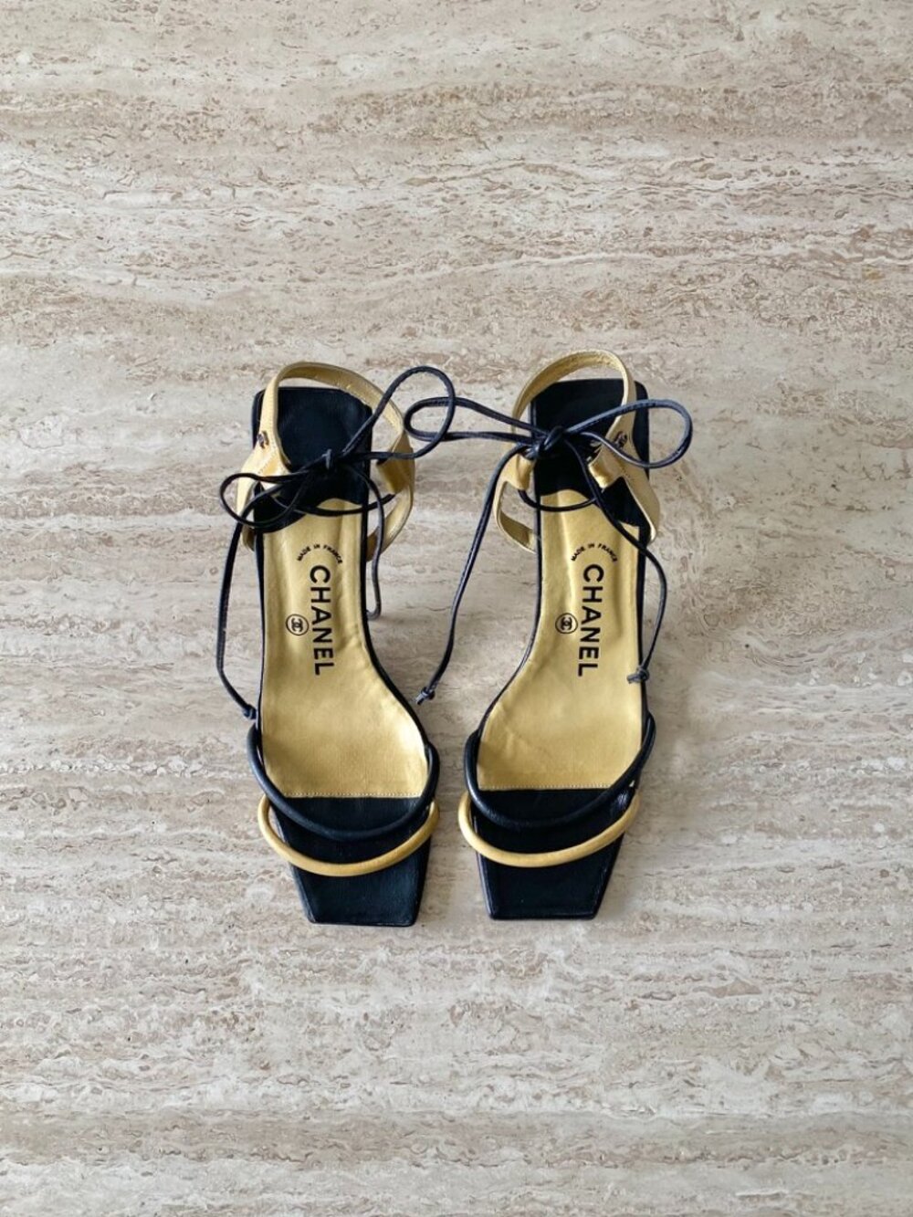 Vintage Chanel Strappy CC Ankle Tie Sandal Heels